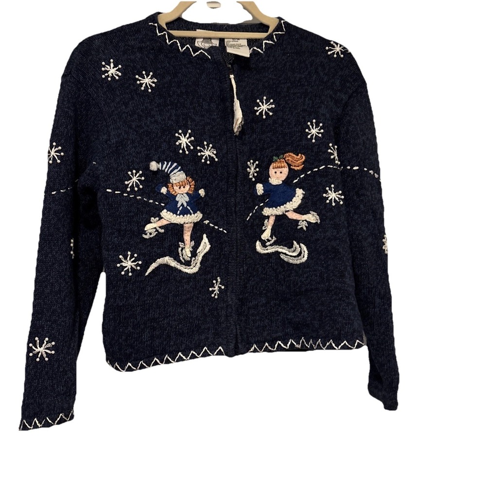 Tiara Girls 8/10 Blue Holiday Sweater Ice‎ Skater Dancer Christmas Sweater Match